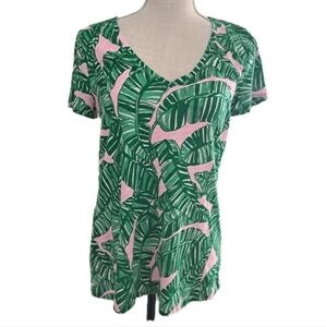 Lilly Pulitzer Etta V-neck Short Sleeve T-Shirt Size Small Conch Shell Pink